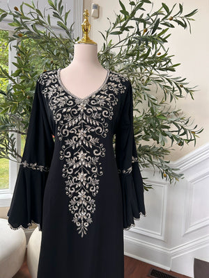 Black Charm Sleeve Detail Beaded Abaya