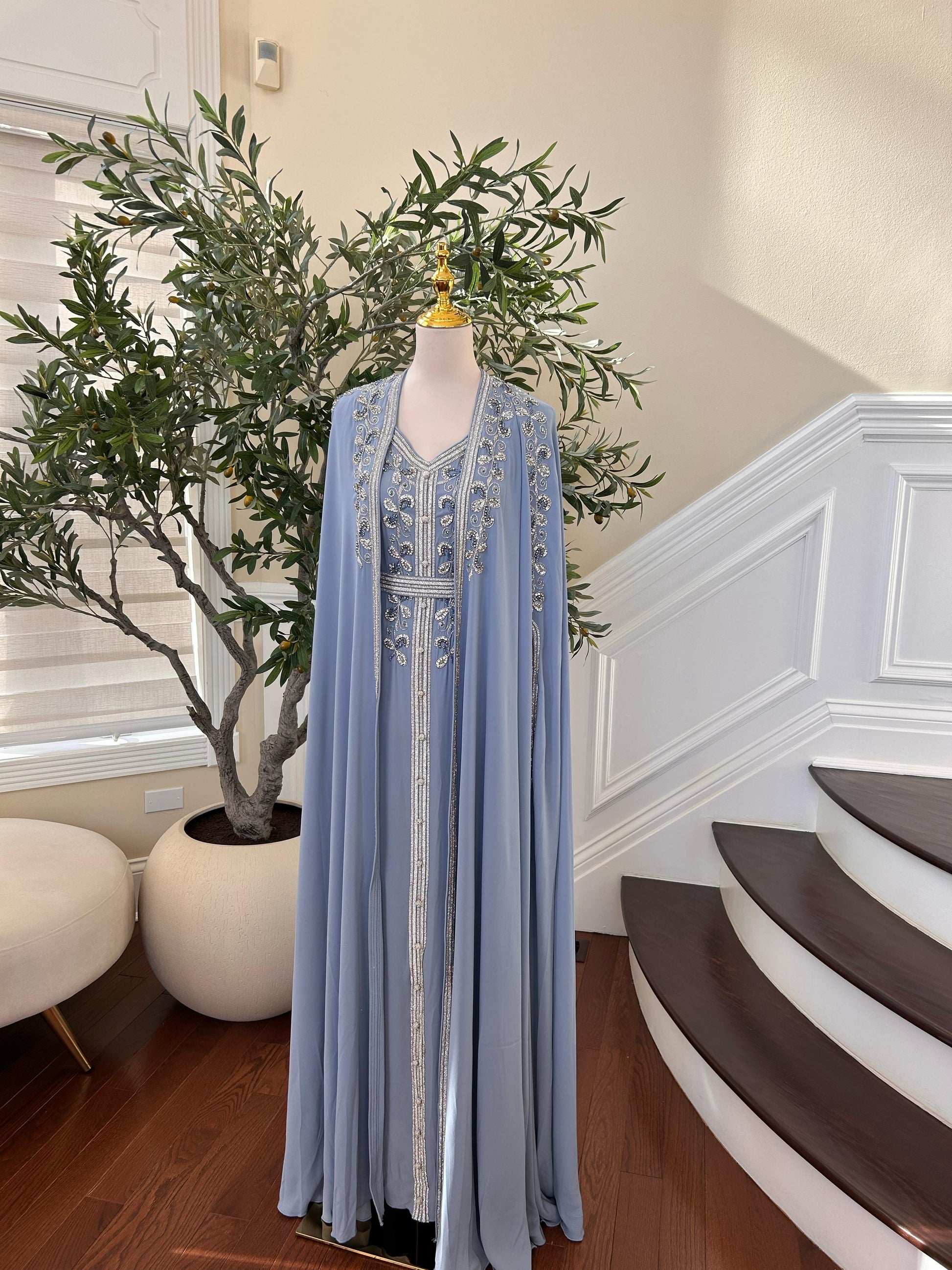 Baby Blue Beaded Stone Kuftan