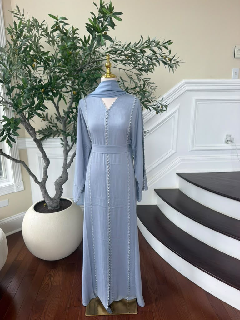 Baby Blue Beaded Elegance Abaya