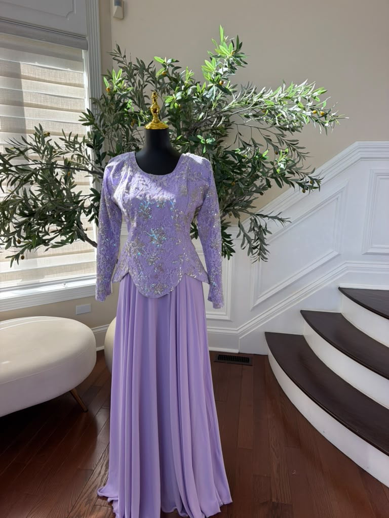 Elegant Lavender Embroidered Two-Piece Gown