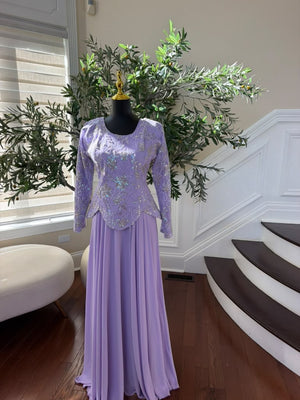 Elegant Lavender Embroidered Two-Piece Gown