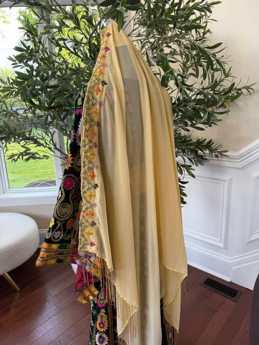 Cream Beaded Stone Khirka Shal