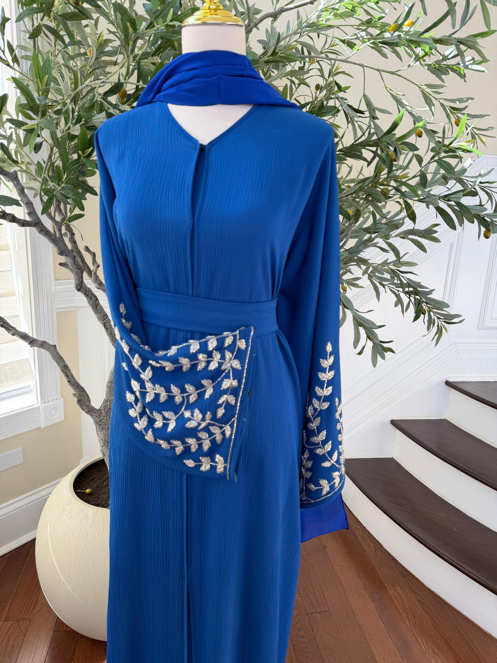 Blue Rose Sleeve Beaded Abaya