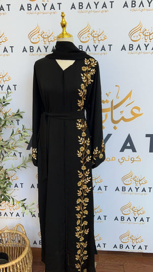 Golden Floral Black Abaya