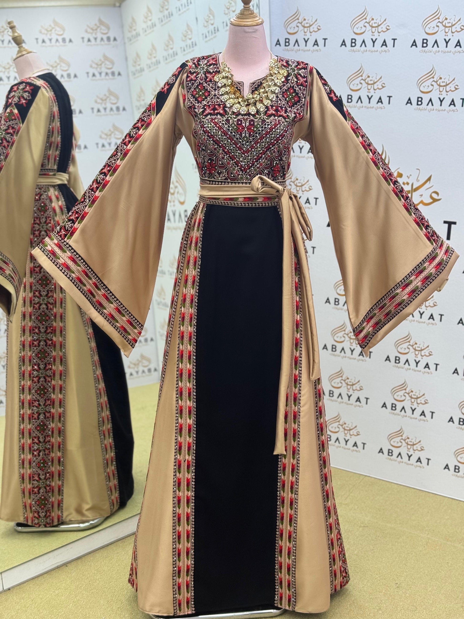 Palestinian Heritage Thobe – Beige & Black Panel Design