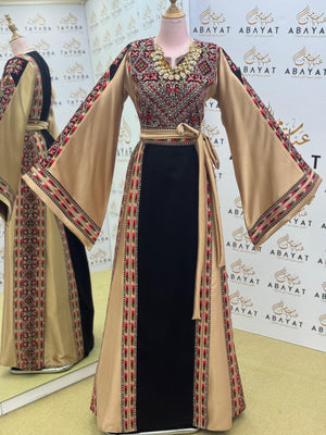 Palestinian Heritage Thobe – Beige & Black Panel Design