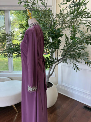 Royal Pink  – Modest Kaftan with Handcrafted Crystal Neckline