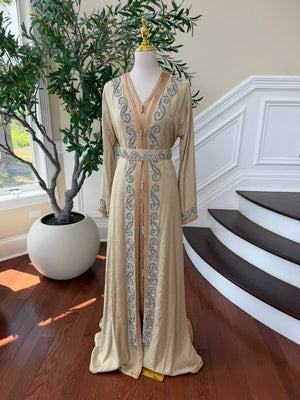 Beige Beaded Elegance Kuftan