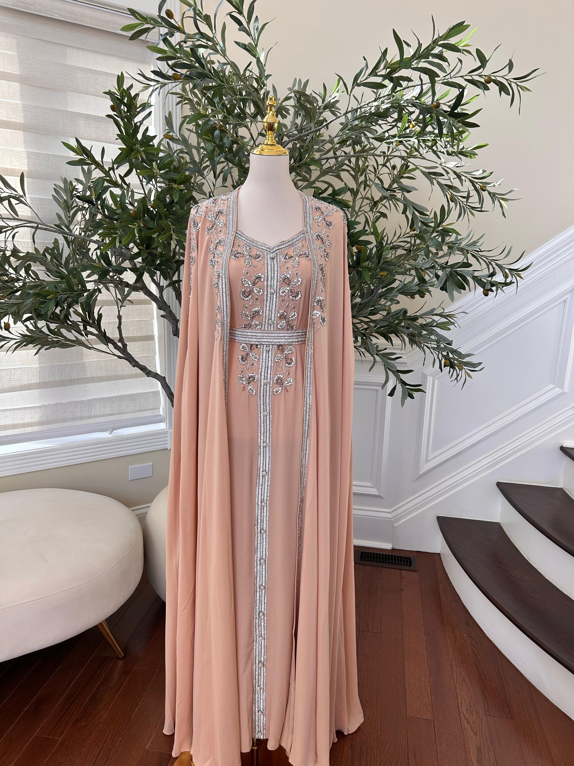 Peach/ Orange Beaded Stone Kuftan