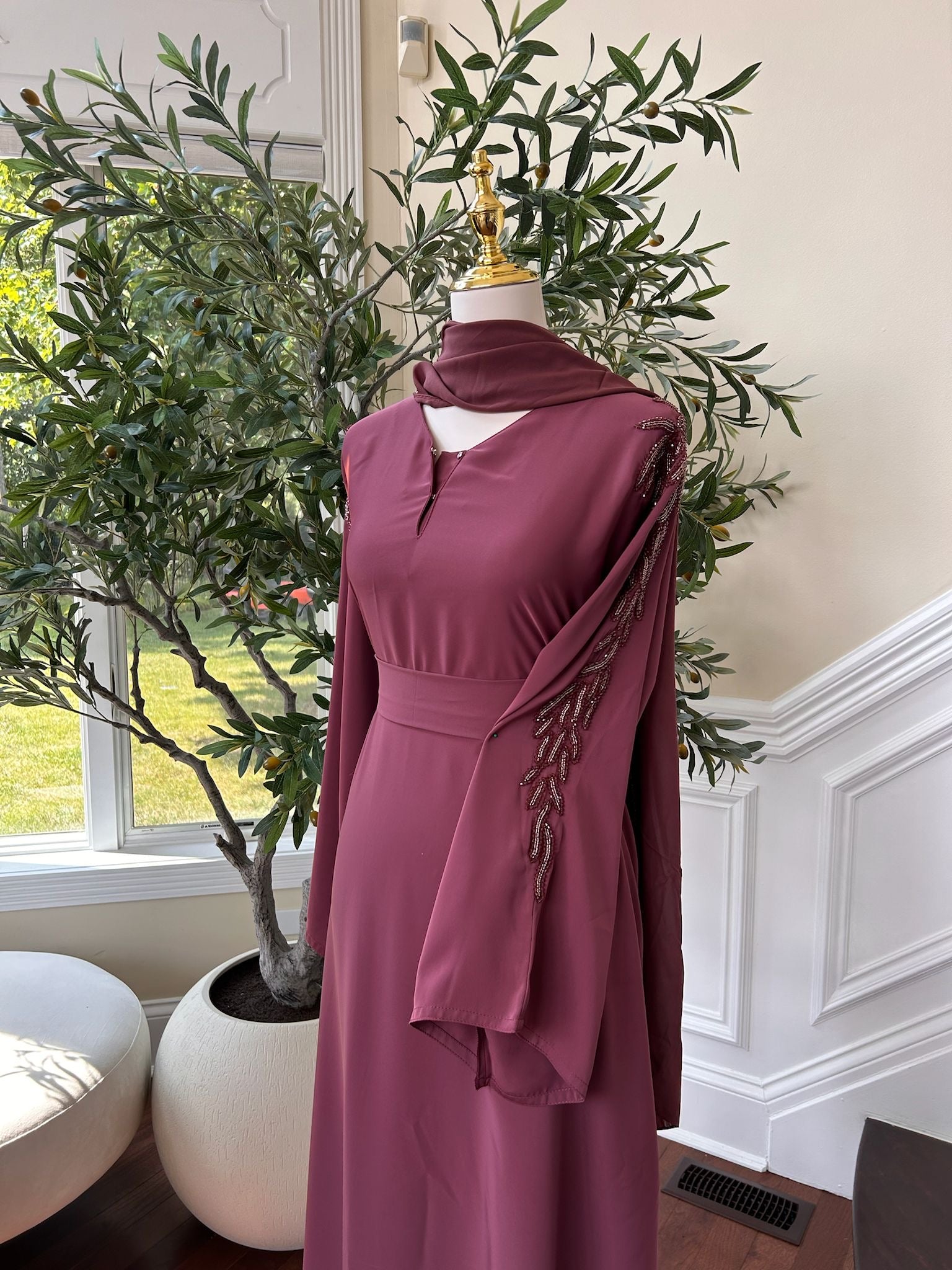 Pink Floral Sleeve Charm Abaya
