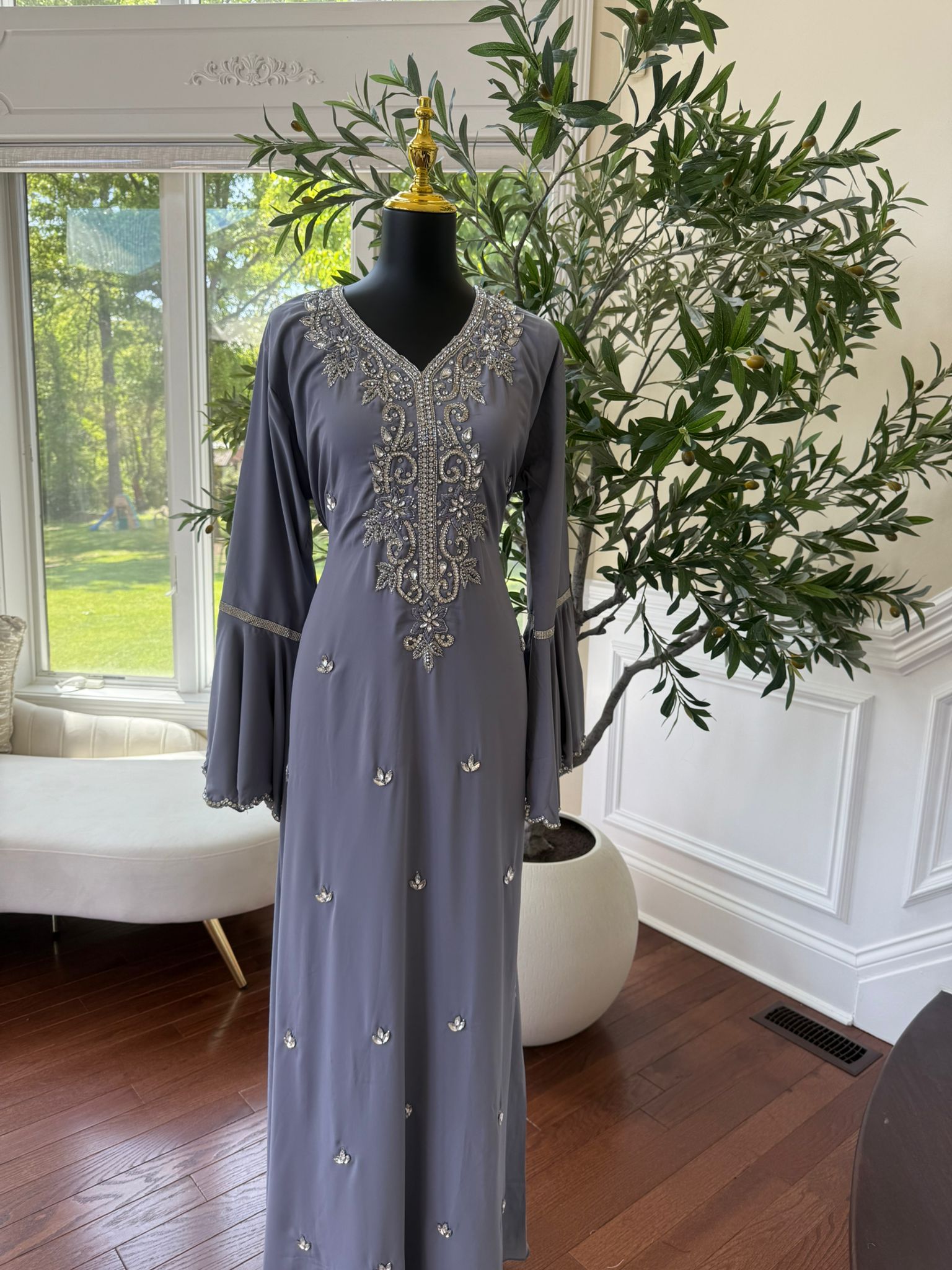 Purple Grey Beaded Kuftan