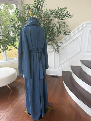 Blue Elegance Charm Beaded Nade Fabric Abaya