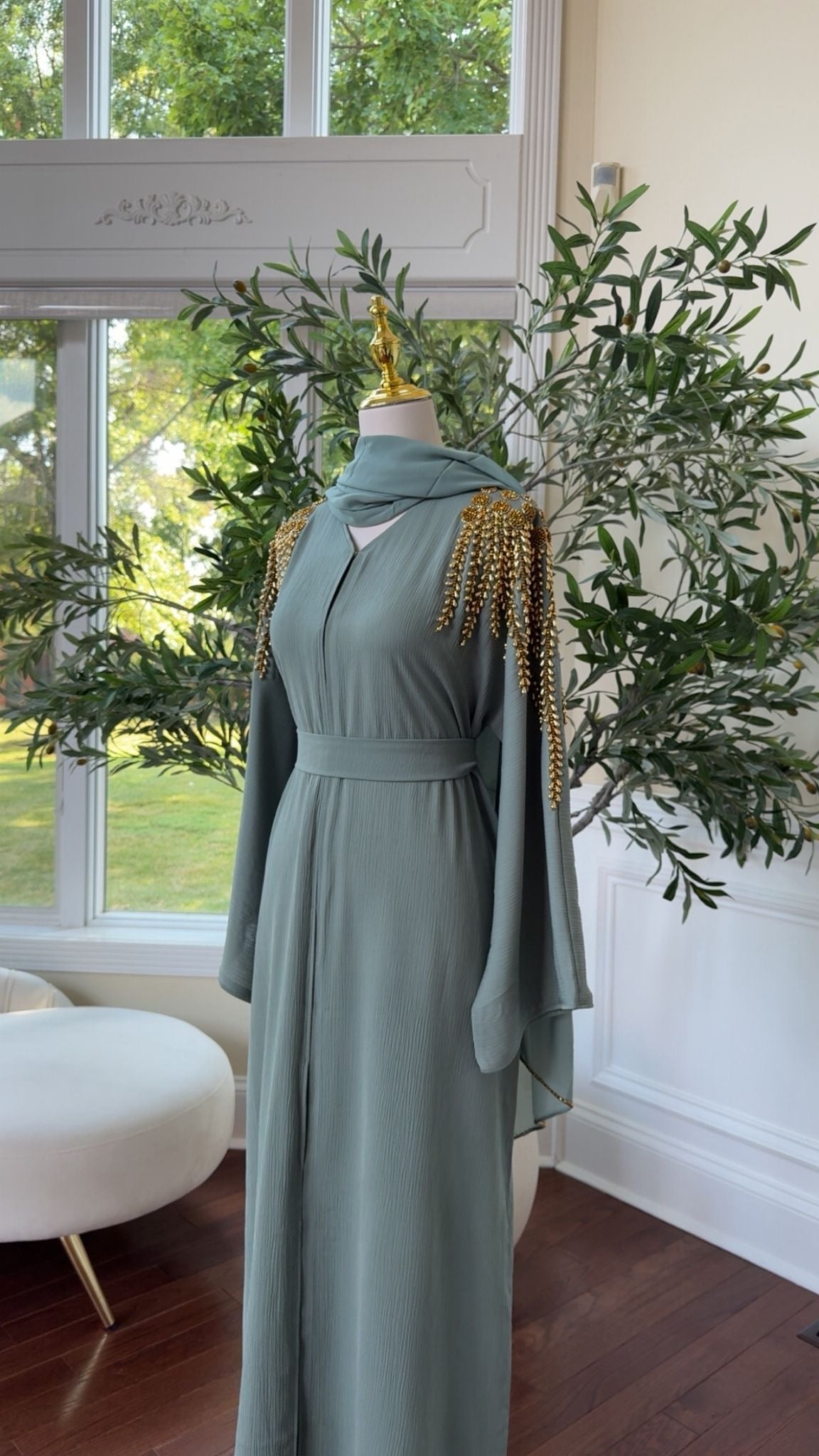 Mint Golden Stone Abaya