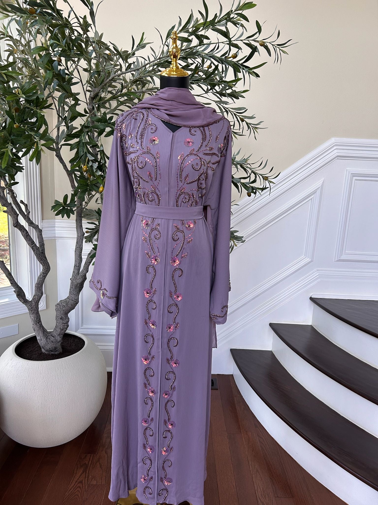 Purple Lavender Detail  Abaya
