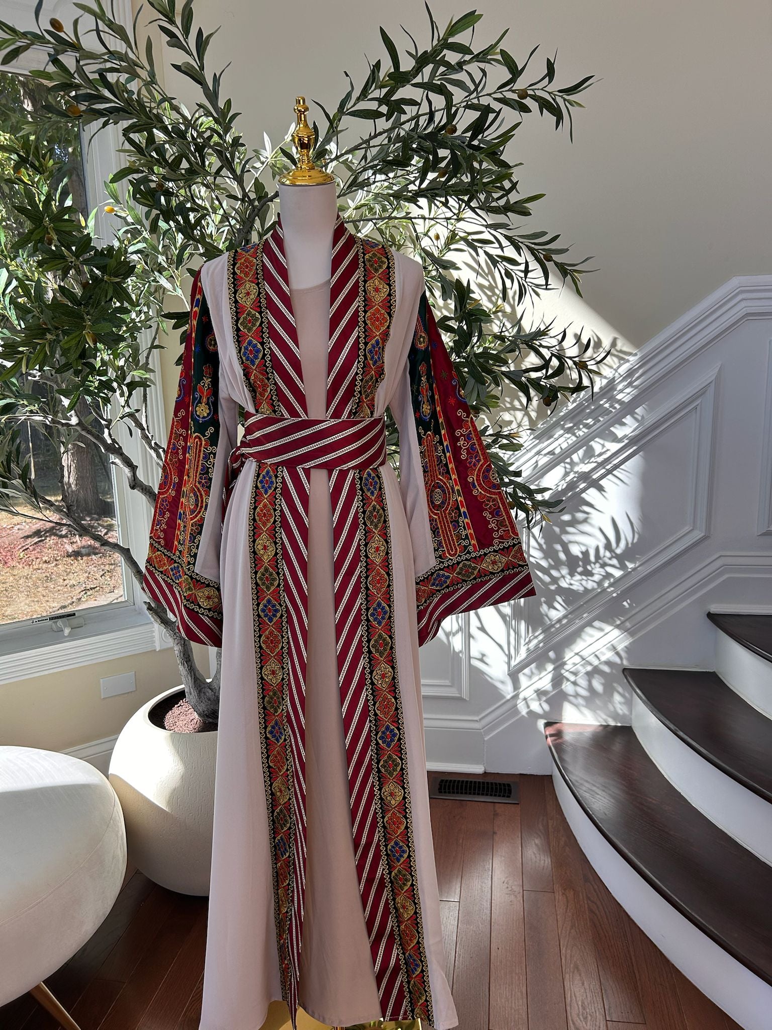 Cream Embroidery Tatreez Embellished Thobe