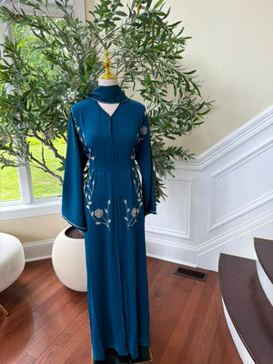 Sky Blue Rose Elegance Detail Abaya