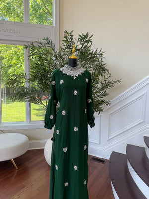 Green Glimmer Stonework Maxi Dress