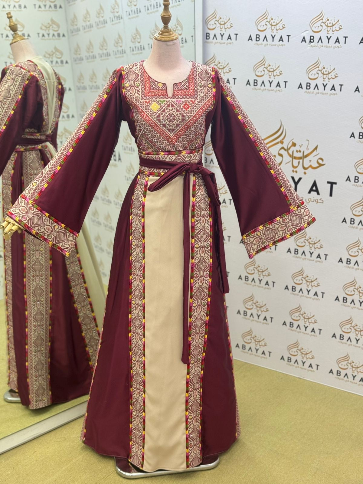 Burgundy Embroidery Embellished Tatreez Thobe