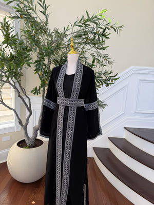 Black Two Piece Silver Embroidered Thobe