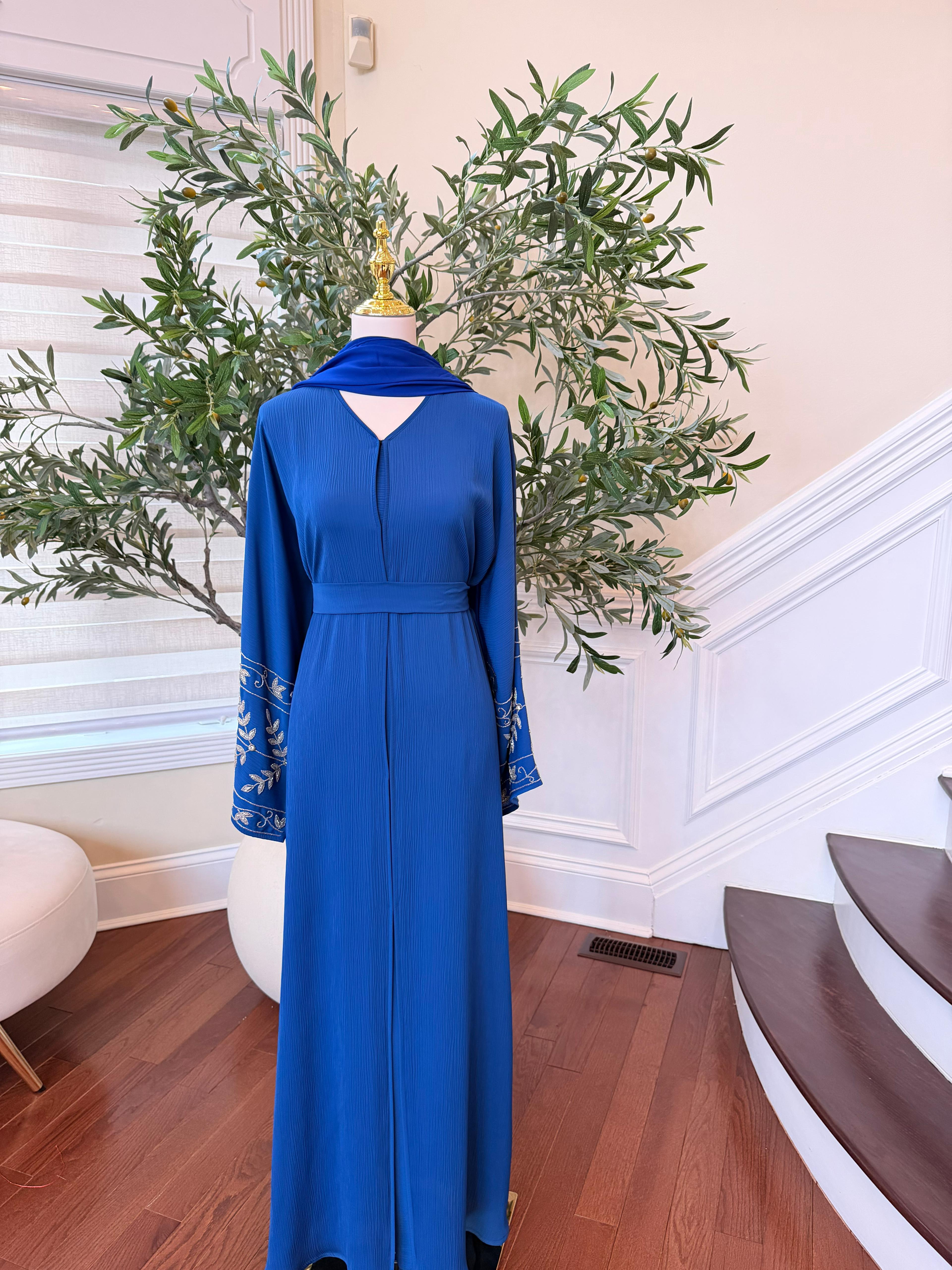 Blue Rose Beaded Abaya