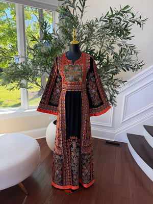 Black Embroidery Tatreez Orange Thobe