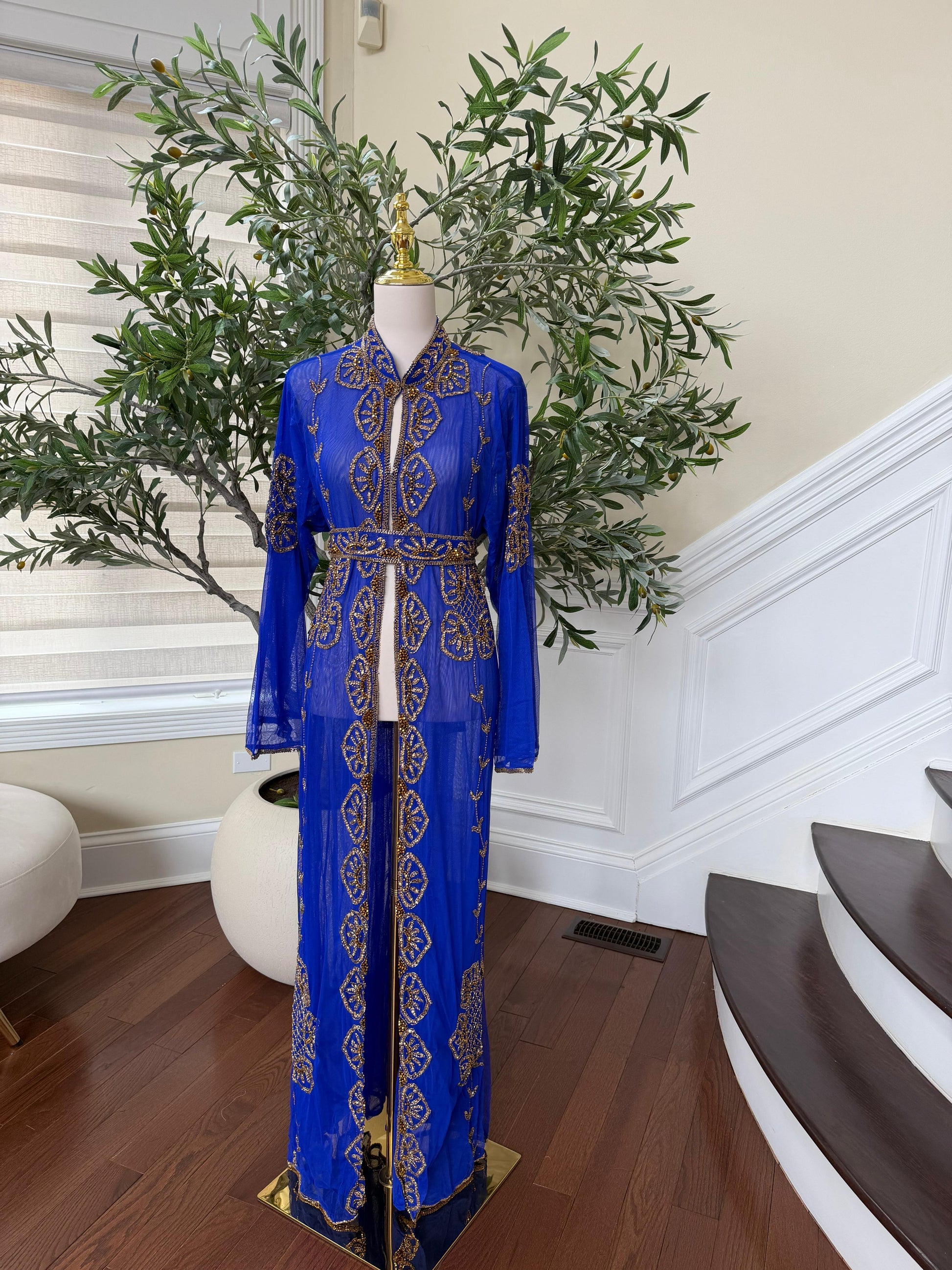 Royal Blue Golden Cardigan Abaya