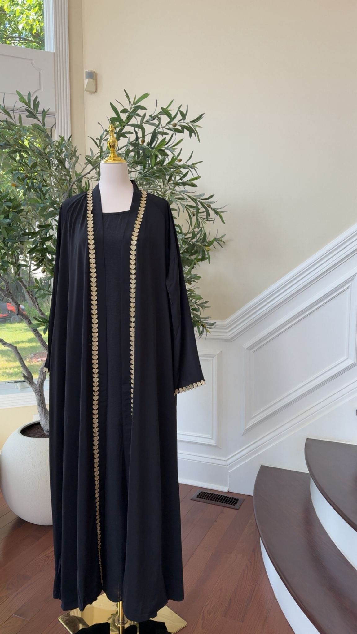Black Two-Piece Abaya with Elegant Embellished Detailing