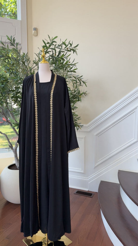 Black Two-Piece Abaya with Elegant Embellished Detailing