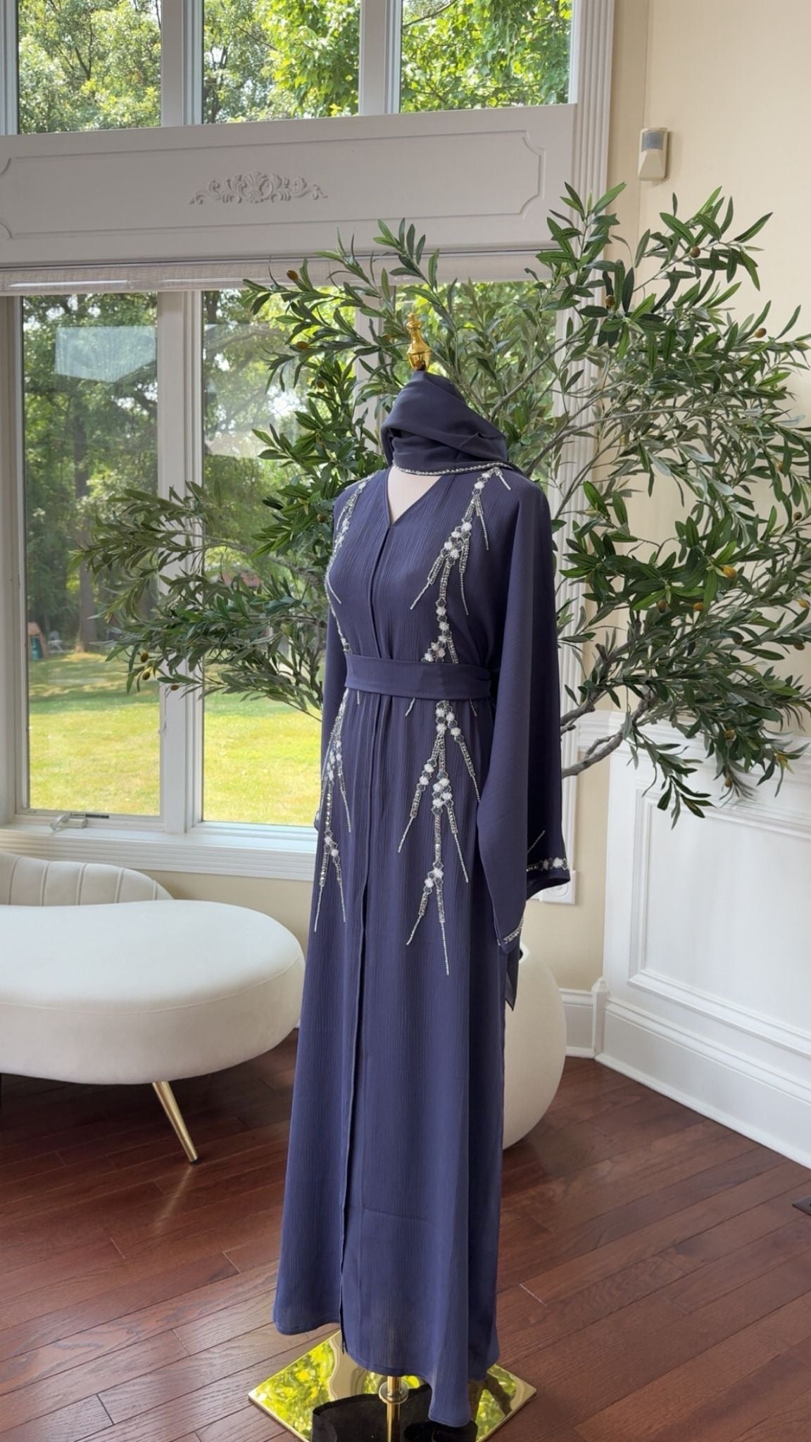 Blue Beaded Charm Abaya