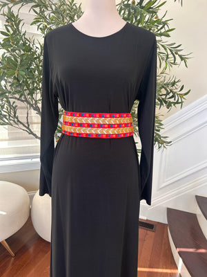 Gold Sabal Kharaz Red Tatreez Thobe Belt