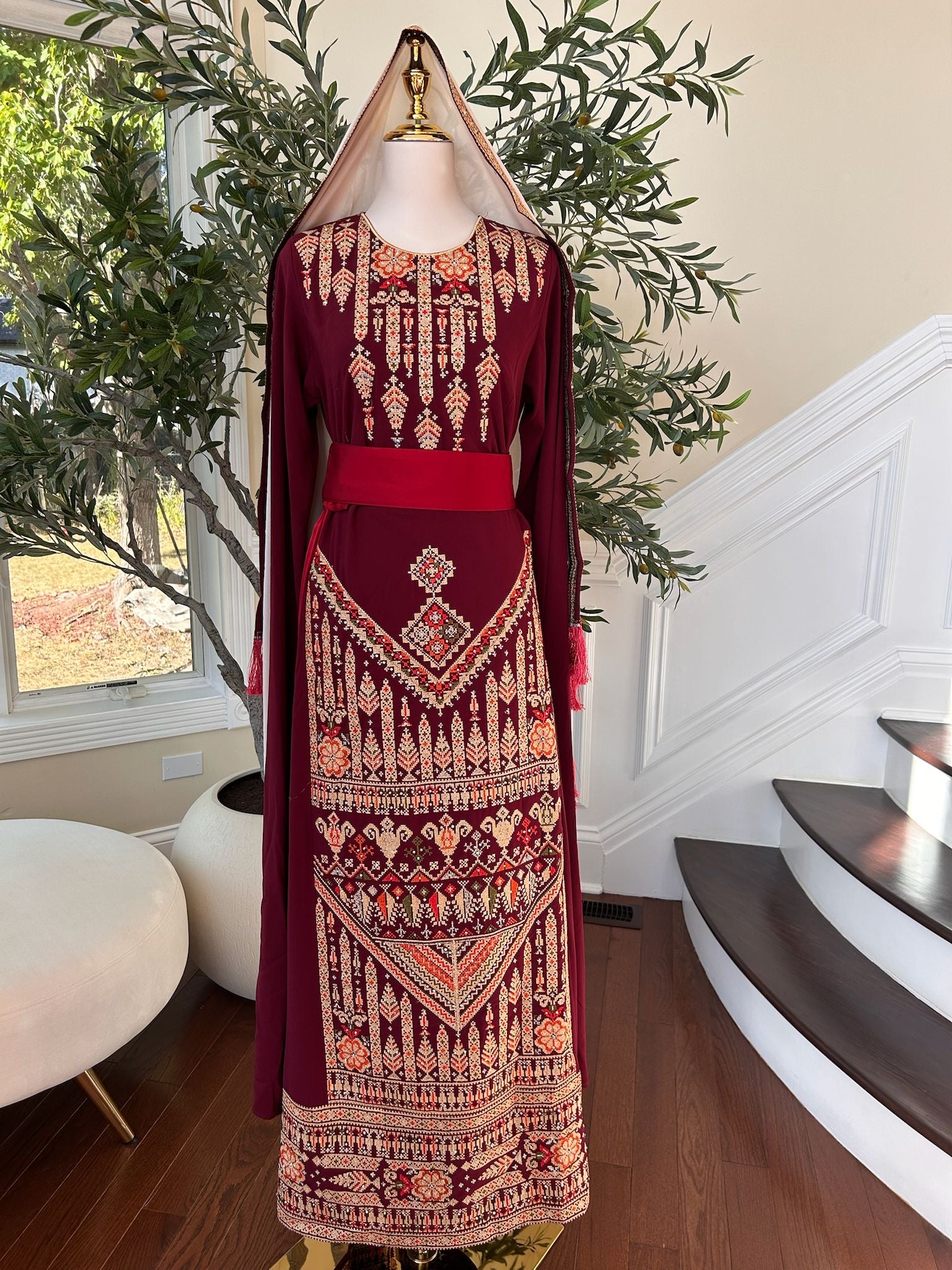 Burgundy Tatreez Embroidery Thobe