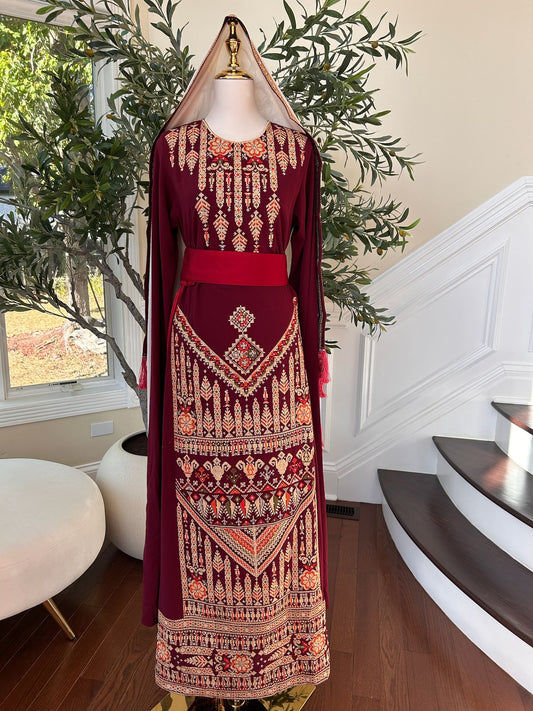 Burgundy Tatreez Embroidery Thobe