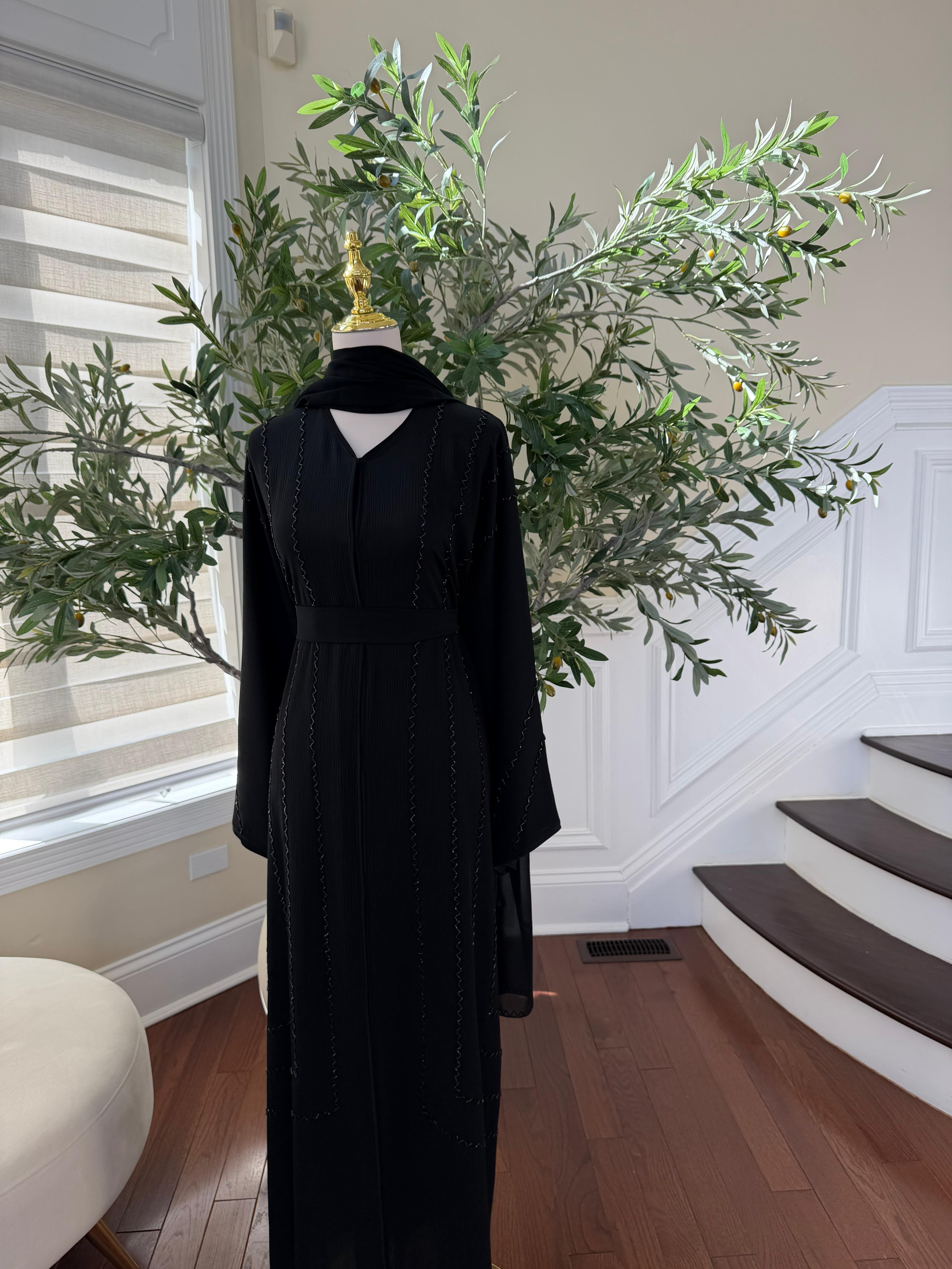 Black Charm Beaded Abaya