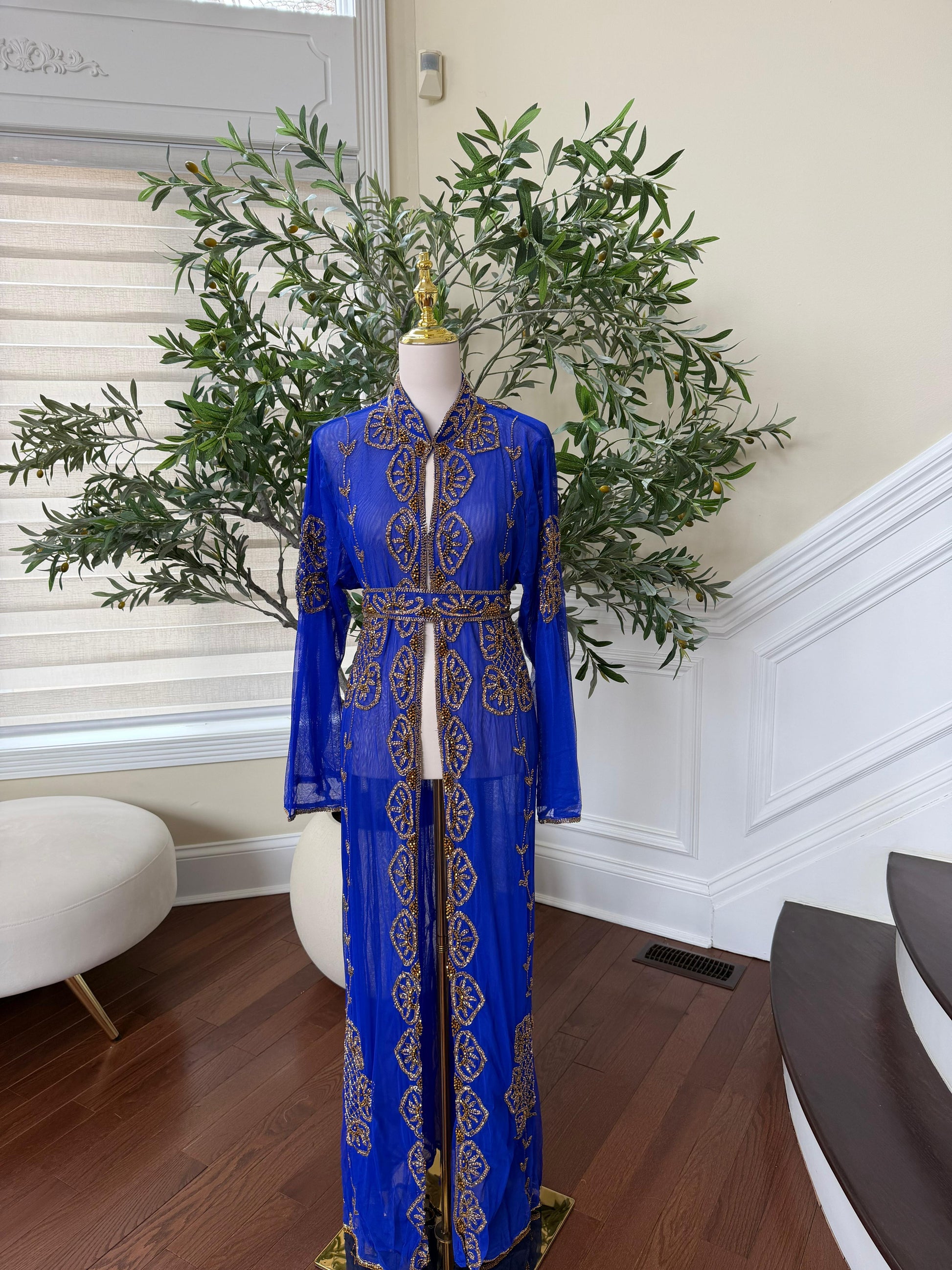 Royal Blue Golden Cardigan Abaya