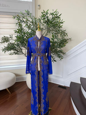 Royal Blue Golden Cardigan Abaya