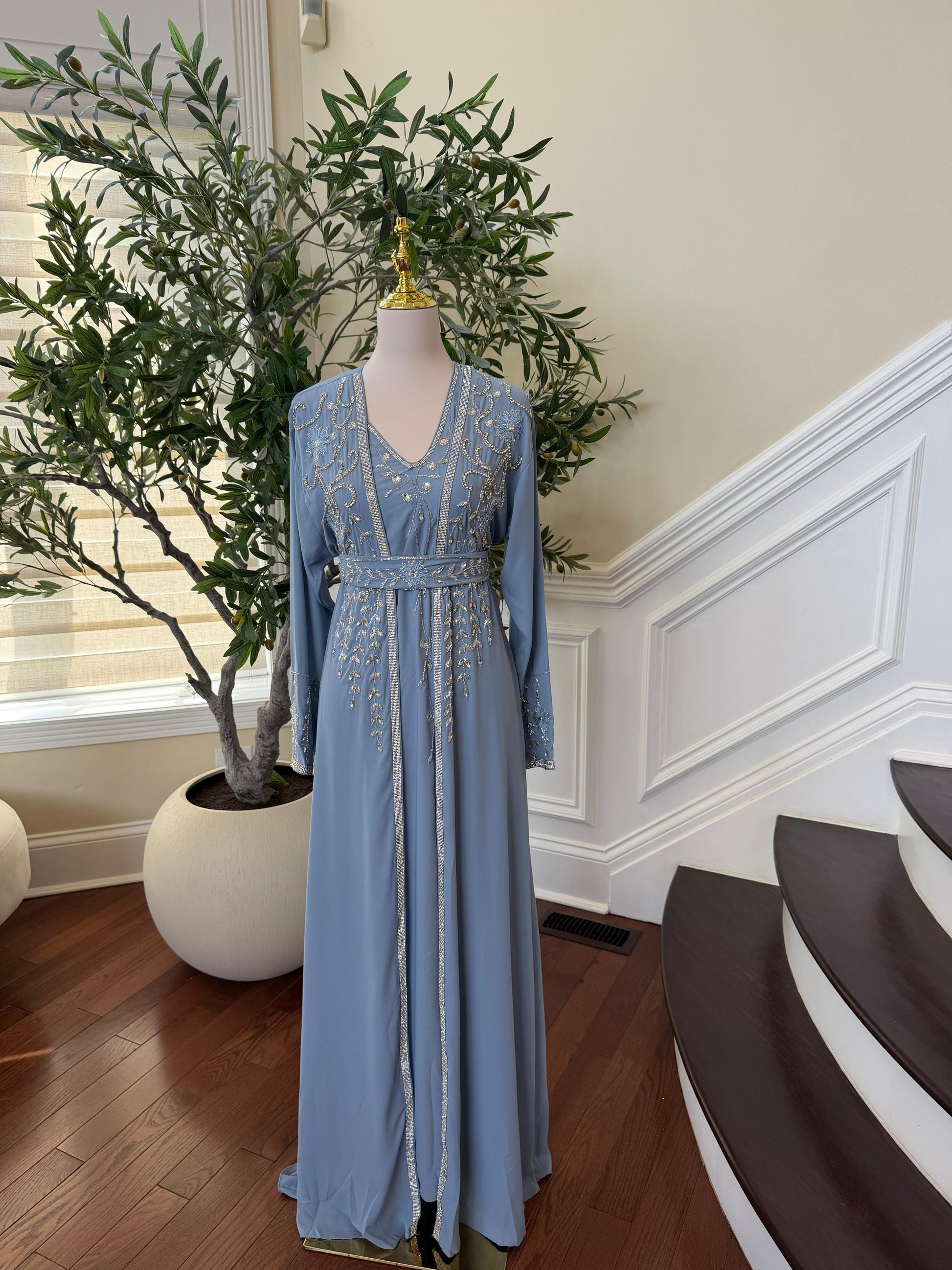Baby Blue Beaded Two Piece Kuftan