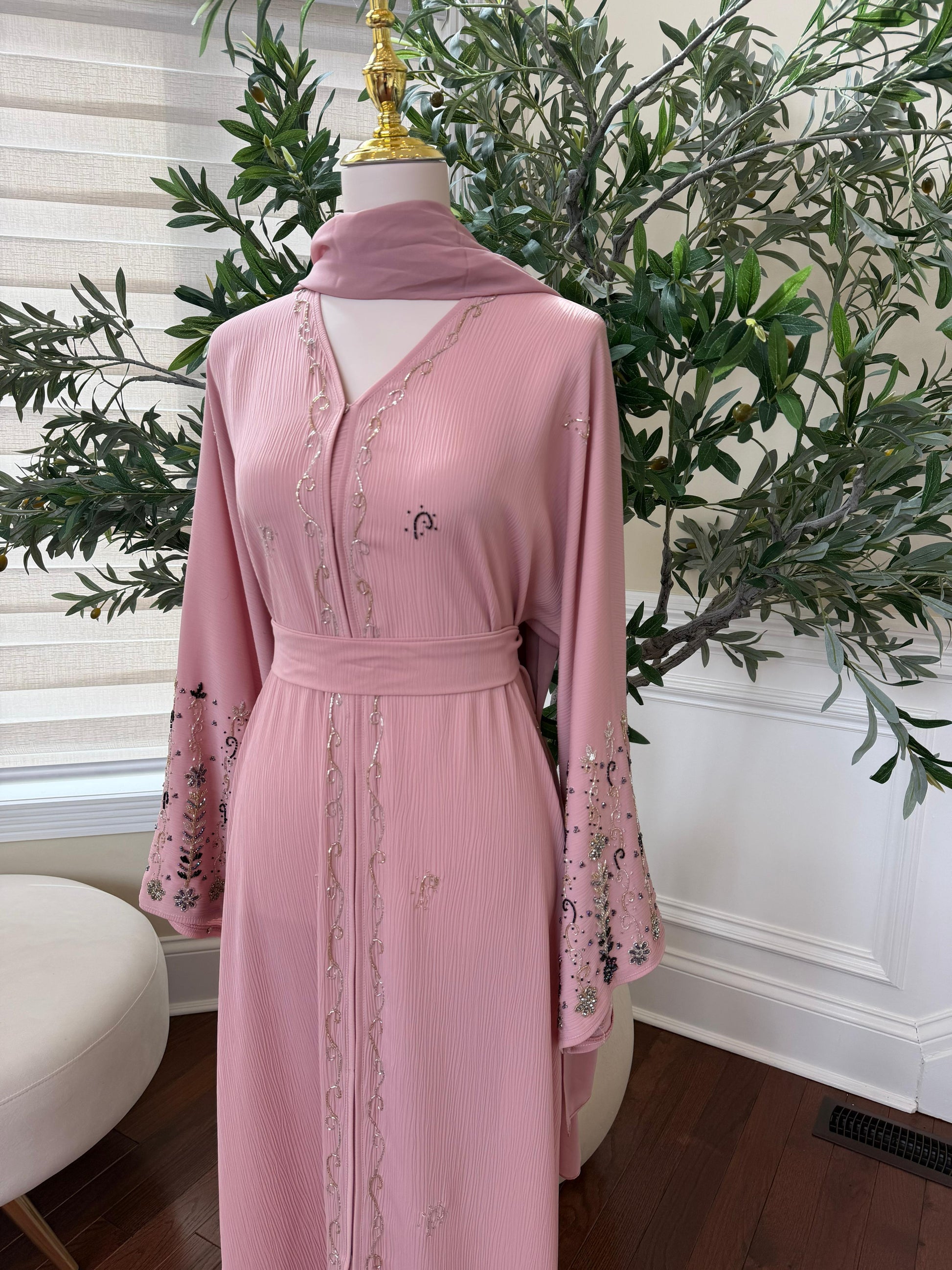 Pink Sleeve Charm Beaded Abaya