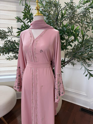 Pink Sleeve Charm Beaded Abaya