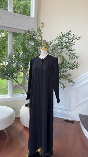 Midnight Black Abaya – Subtle Sparkle Detail