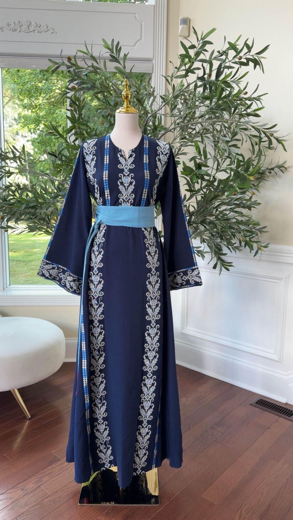 Blue Tatreez Embroidery Thobe 431