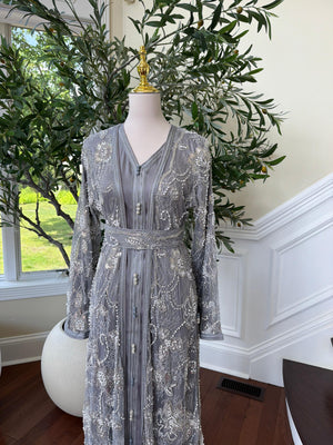 Grey Two Piece Beaded Kuftan