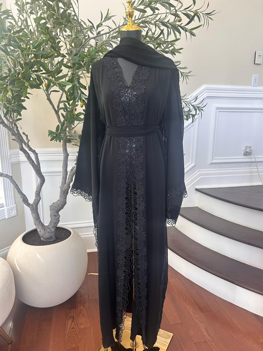 Black Elegance Charm Design Beaded Abaya