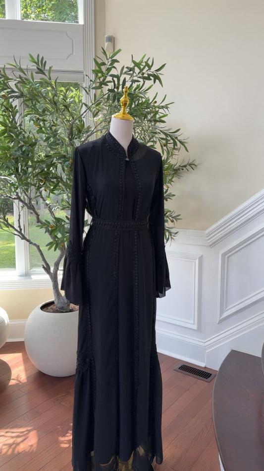 Black Chiffon Beaded Abaya