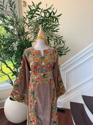 Tan Embroidery Beaded Stone Thobe