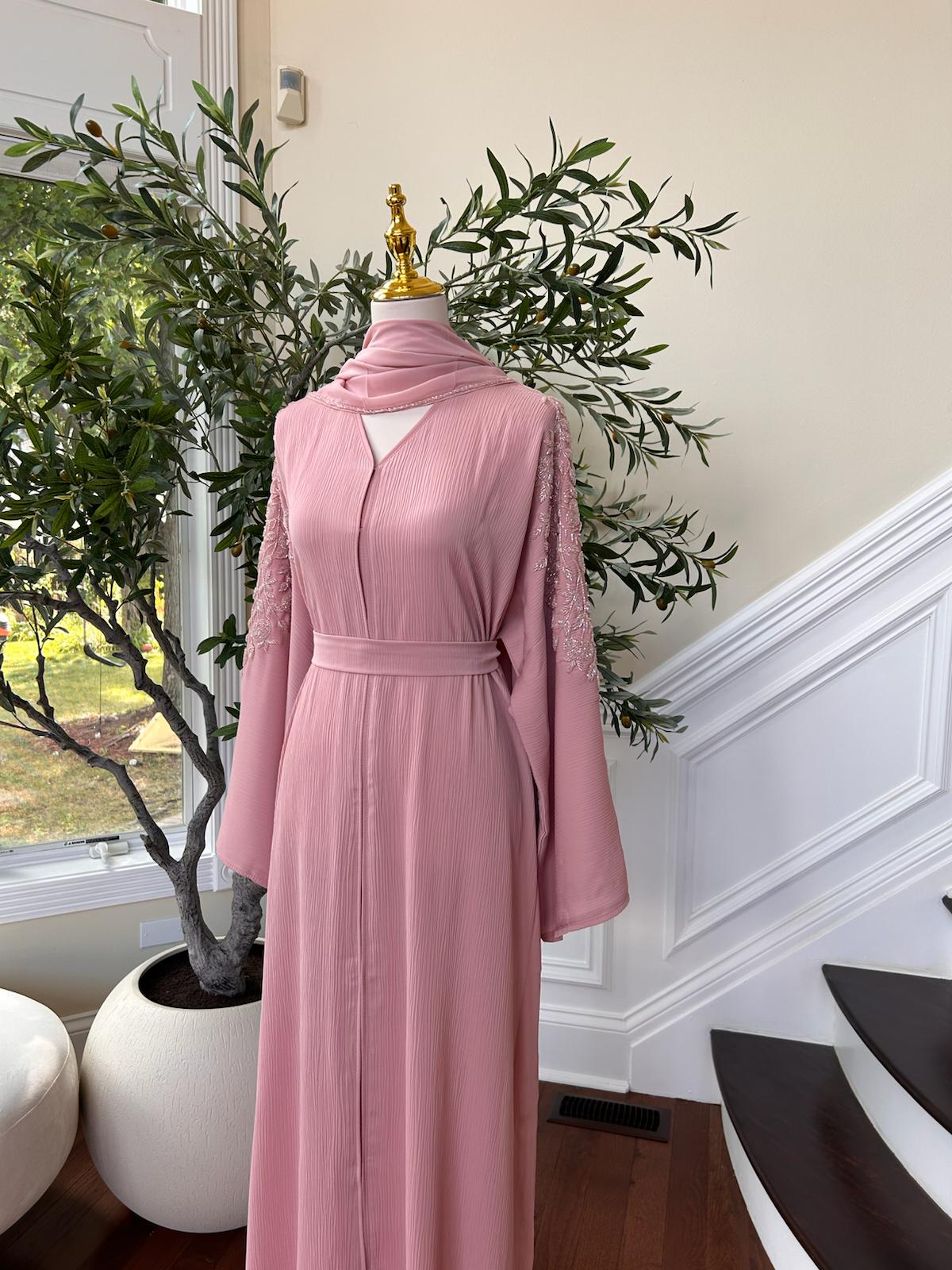 Pink Floral Design Abaya