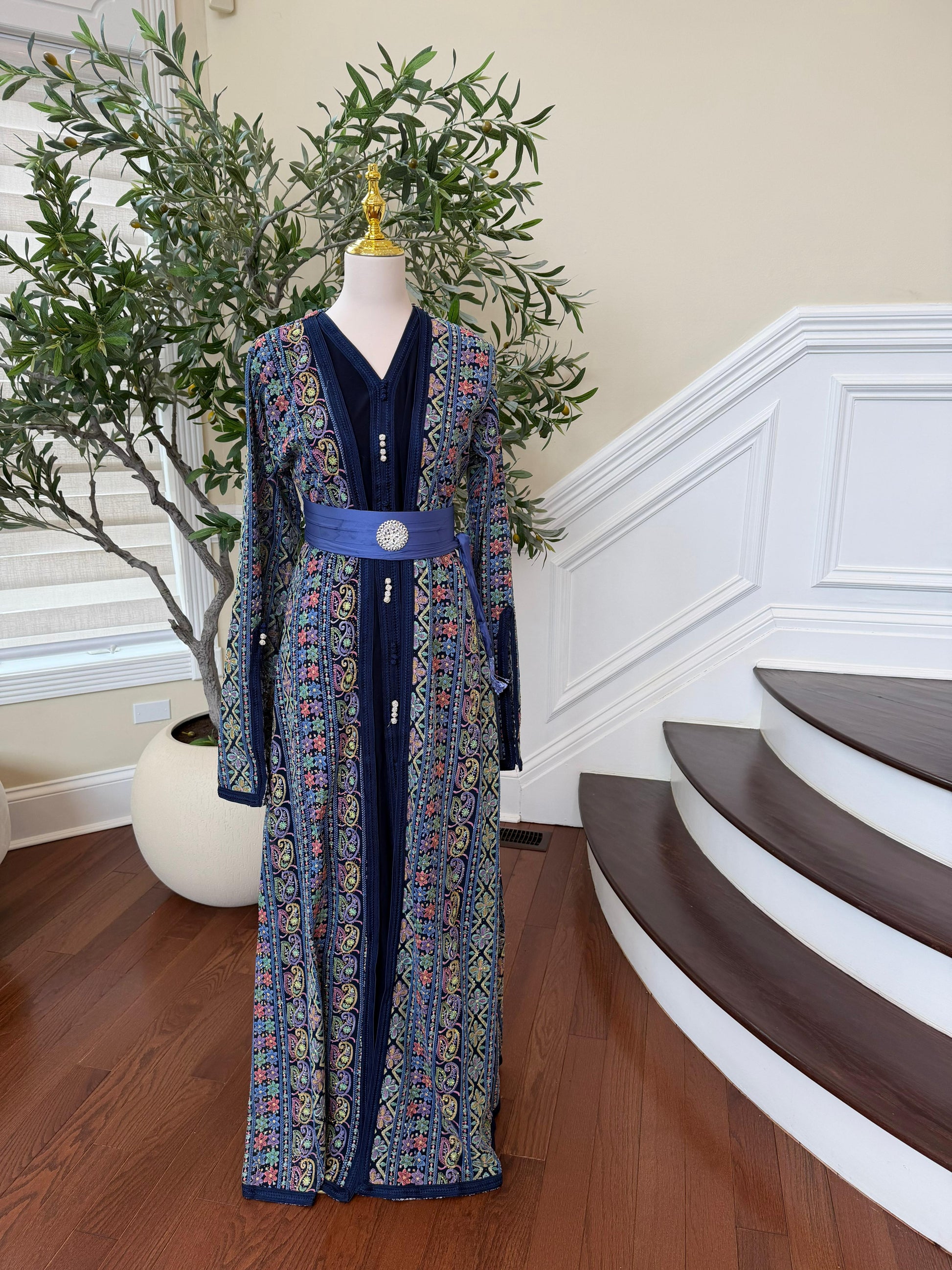 Navy Blue Embroidery Detail Kuftan