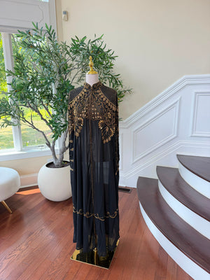 Golden Beaded Black Elegance Cardigan Abaya