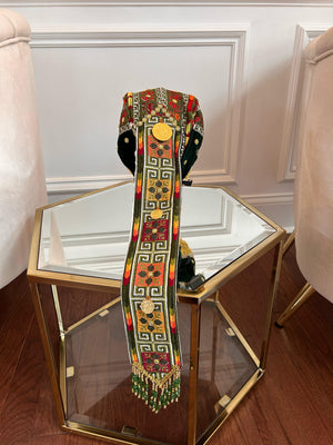 Olive Green Traditional Tatreez Coin Head Piece