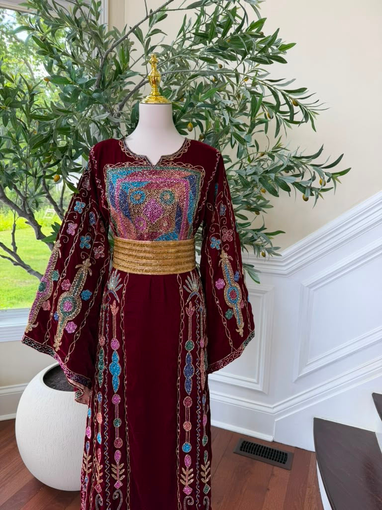 Burgundy Velvet Beaded Thobe