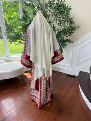 White Embroidery Tatreez Red Thobe